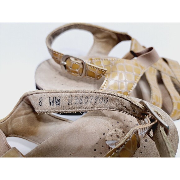 SAS Women's Size 8 Allegro Patent Leather Croc Slingback Low Heel Taupe Sandals - Picture 8 of 10